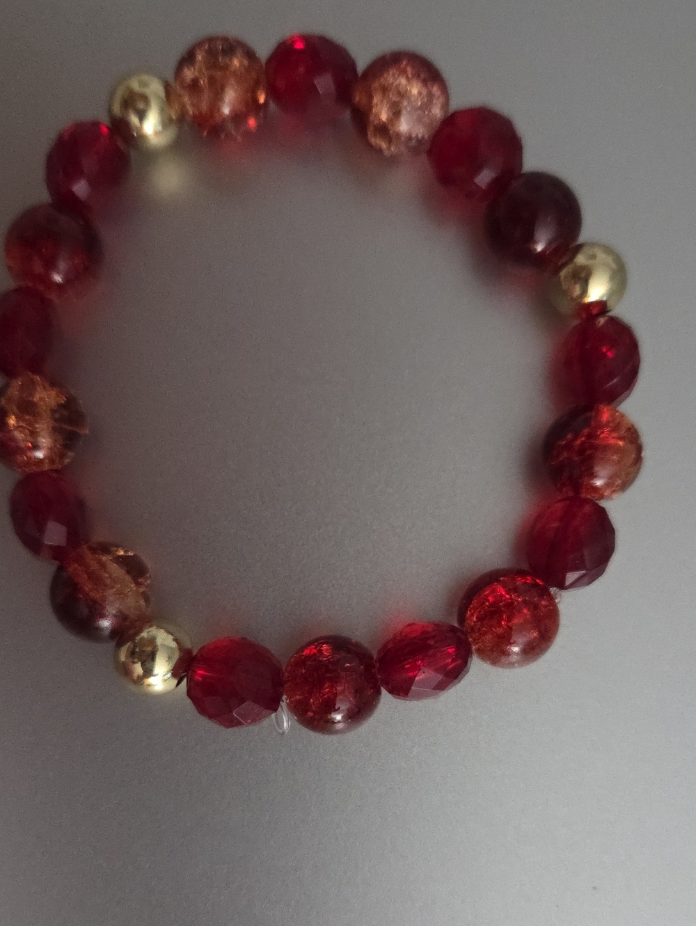 Red Faceted & Crackle Glass Beaded Stretch Bracelet